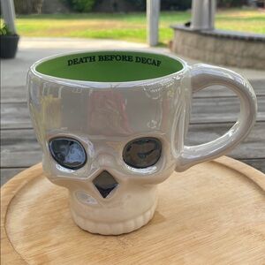 Skull Mug with Green Interior death before decaf